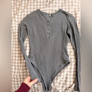 Zara Gray Ribbed Bodysuit